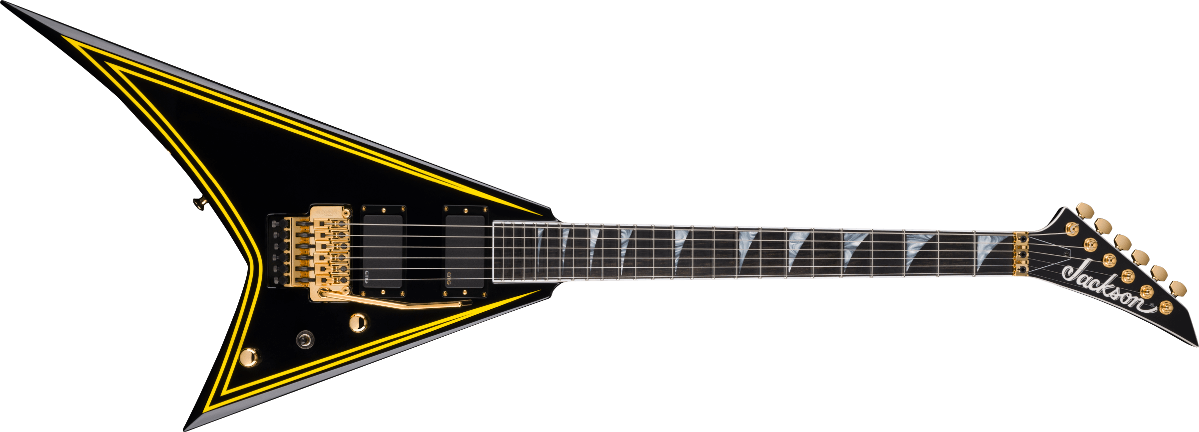 Jackson MADE IN JAPAN MJ Series Rhoads RR24MG, Ebony Fingerboard, Black with Yellow Pinstripes 2904001898 SERIAL NUMBER JFJ2303119 - 7.6 LBS