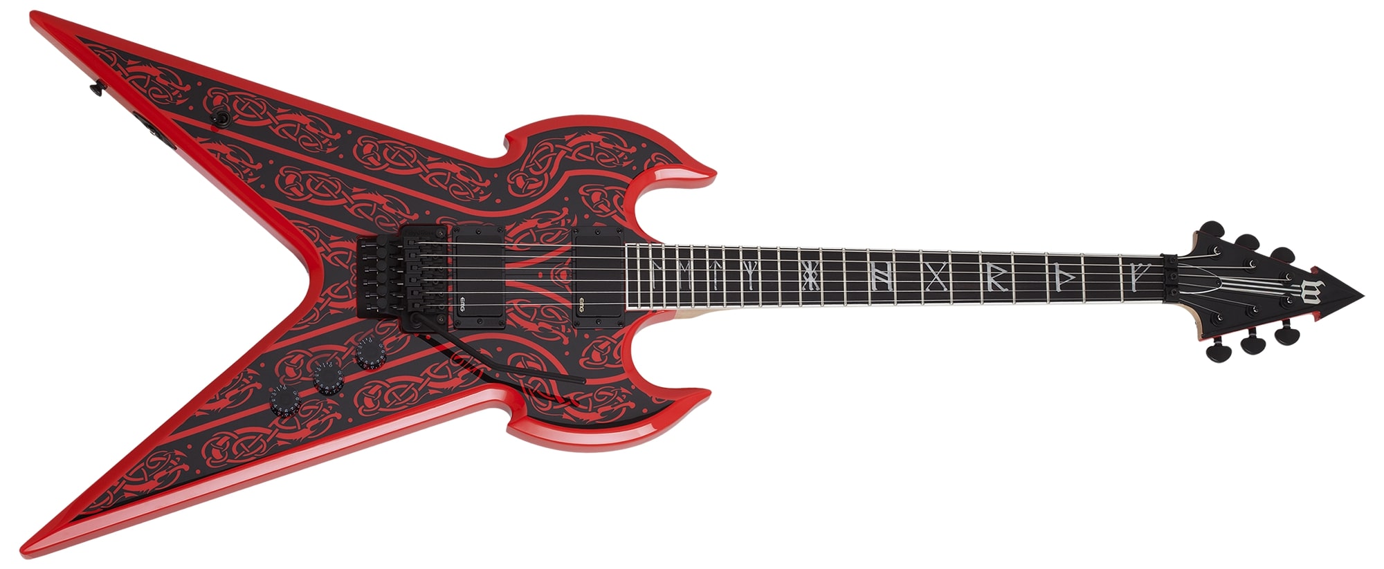 Wylde Audio Warhammer FR Norse Dragon Pinstripe Electric Guitar, Red 4580-SHC SERIAL NUMBER WA24050019 - 8.8 LBS