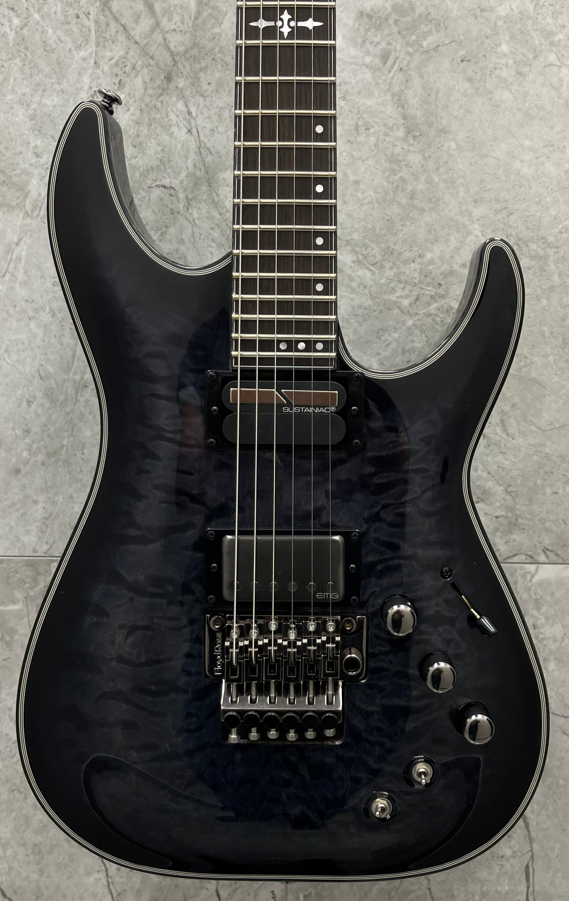 Schecter Hellraiser HR-HYBRID-C-1-FR-S-TBB Hellraiser Hybrid Floyd Rose and Sustainiac Trans Black Burst 1957-SHC DEMO MODEL SERIAL NUMBER W23071443 - 7.8 LBS