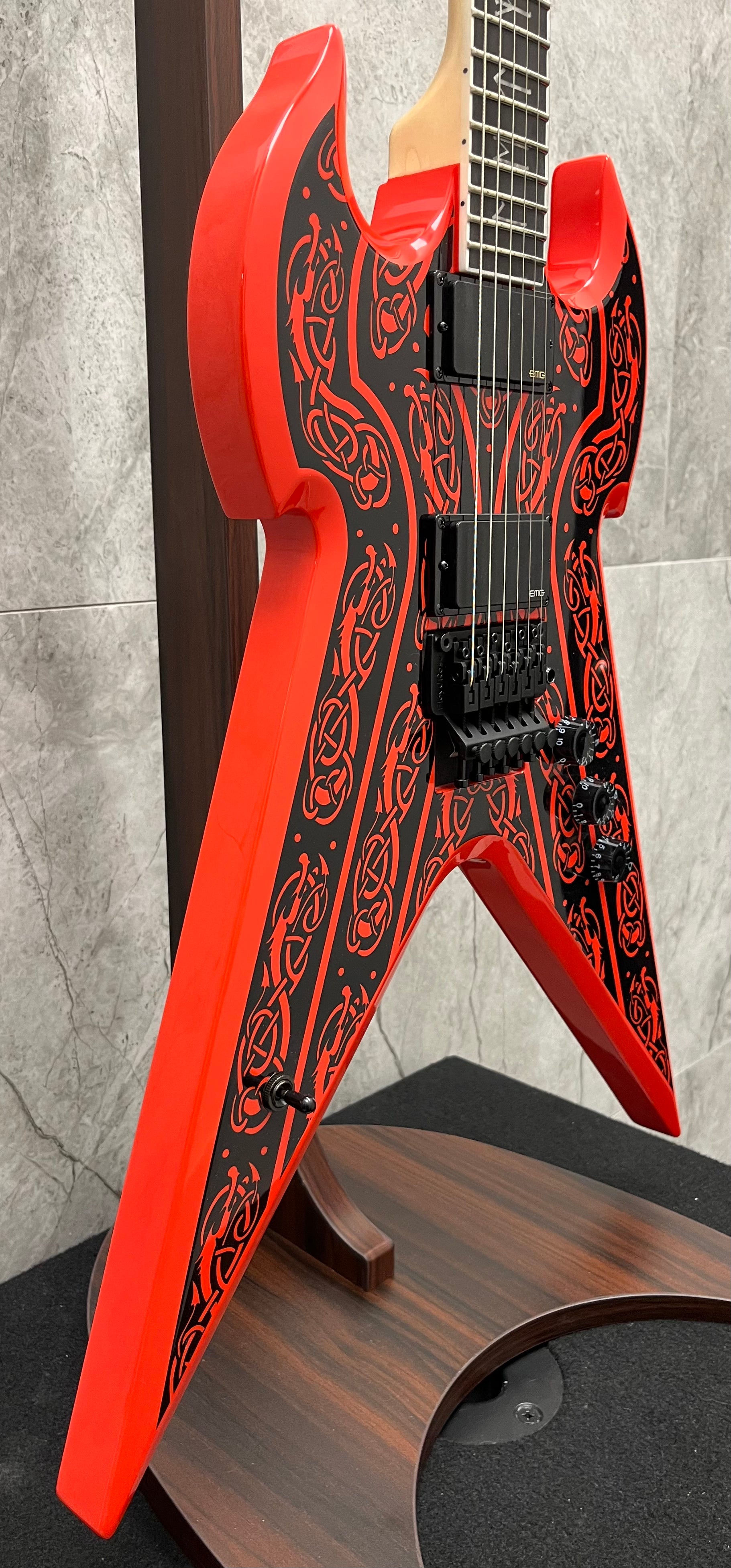 Wylde Audio Warhammer FR Norse Dragon Pinstripe Electric Guitar, Red 4580-SHC SERIAL NUMBER WA24050019 - 8.8 LBS