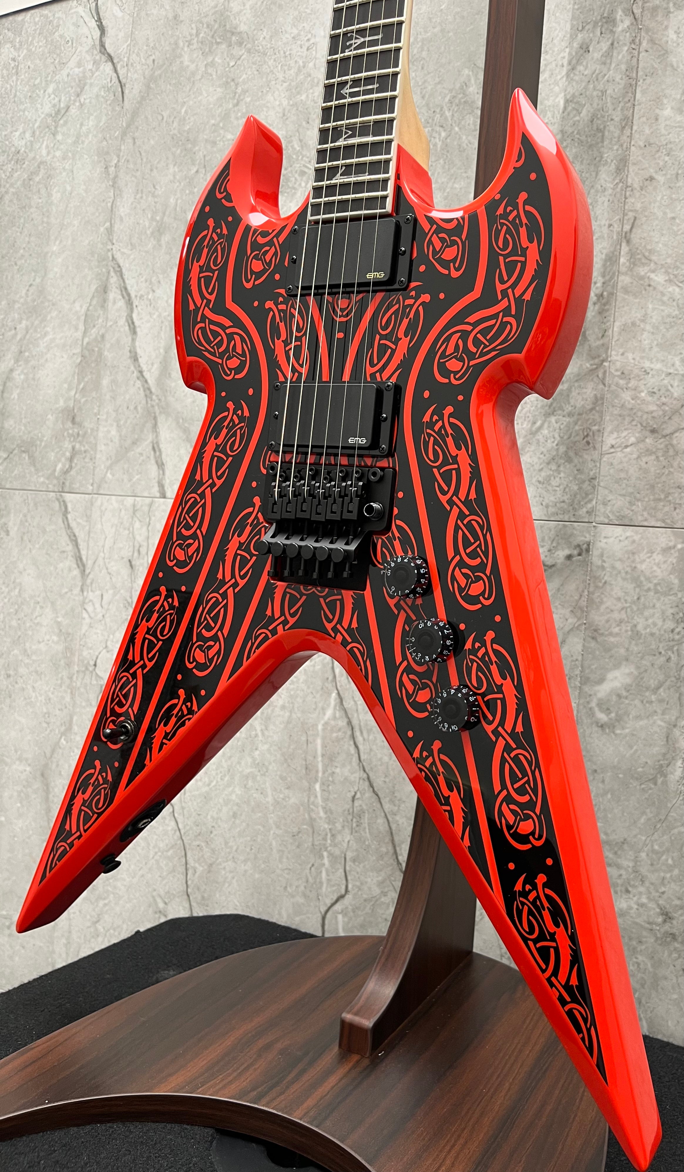 Wylde Audio Warhammer FR Norse Dragon Pinstripe Electric Guitar, Red 4580-SHC SERIAL NUMBER WA24050019 - 8.8 LBS