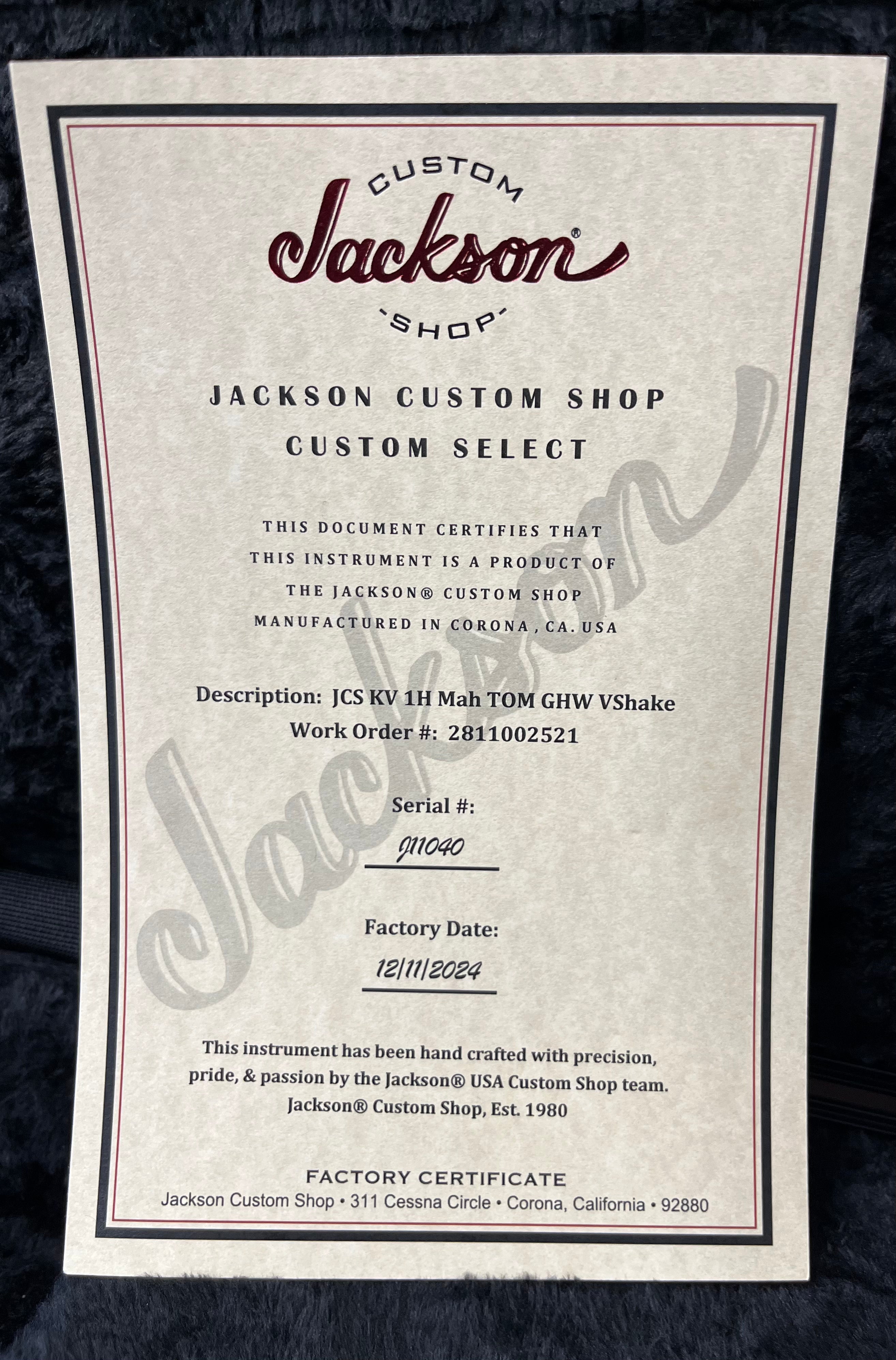 JACKSON USA CUSTOM SHOP KING V KV1H VANILLA SHAKE FINISH 2811002521 SERIAL NUMBER J11040 - 6.4 LBS