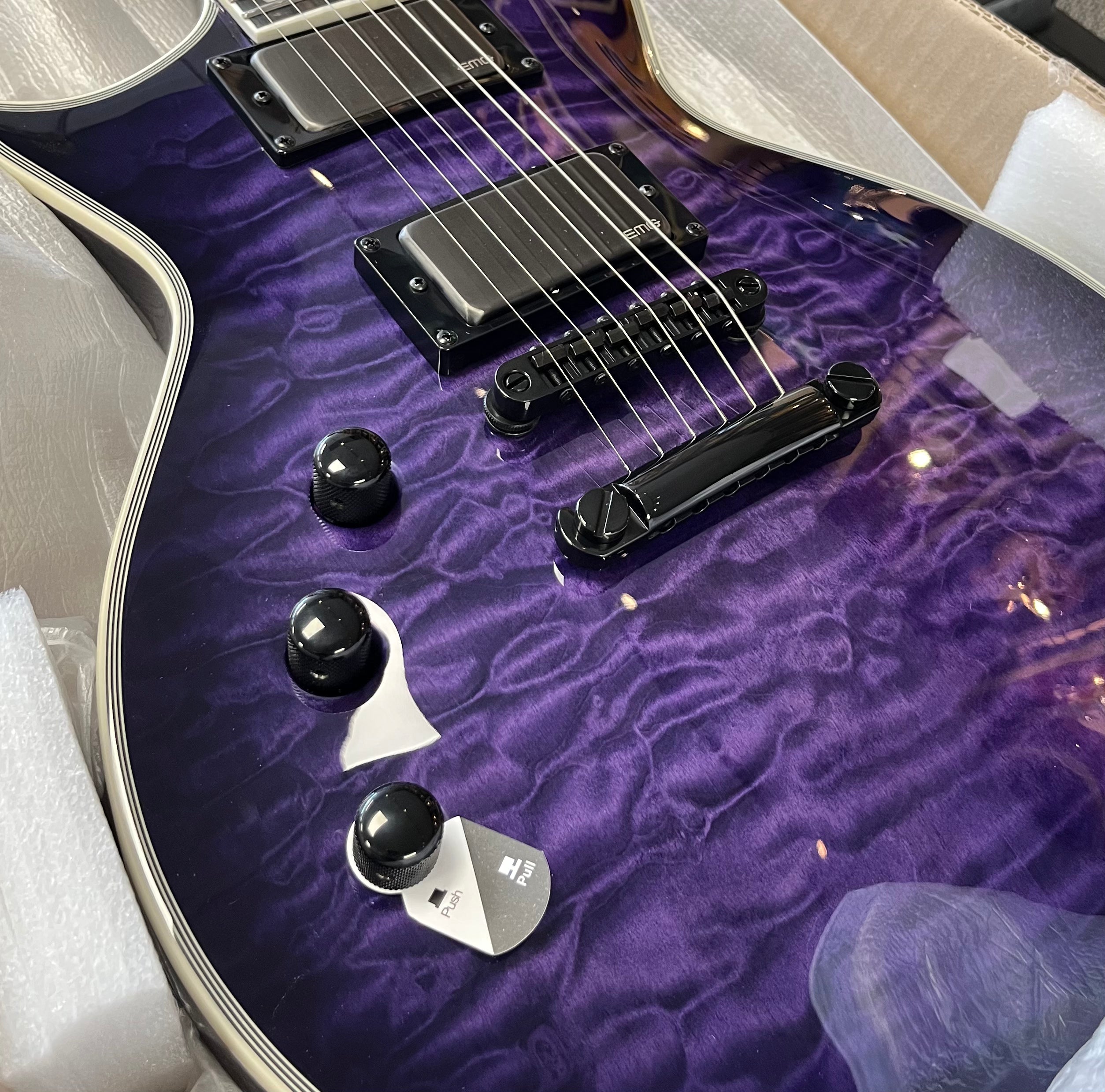 ESP LTD EC-1000 Left Handed Electric Guitar EC1000 See Thru Purple Sunburst LEC1000QMSTPSBLH SERIAL NUMBER W24081049 - 7.8 LBS