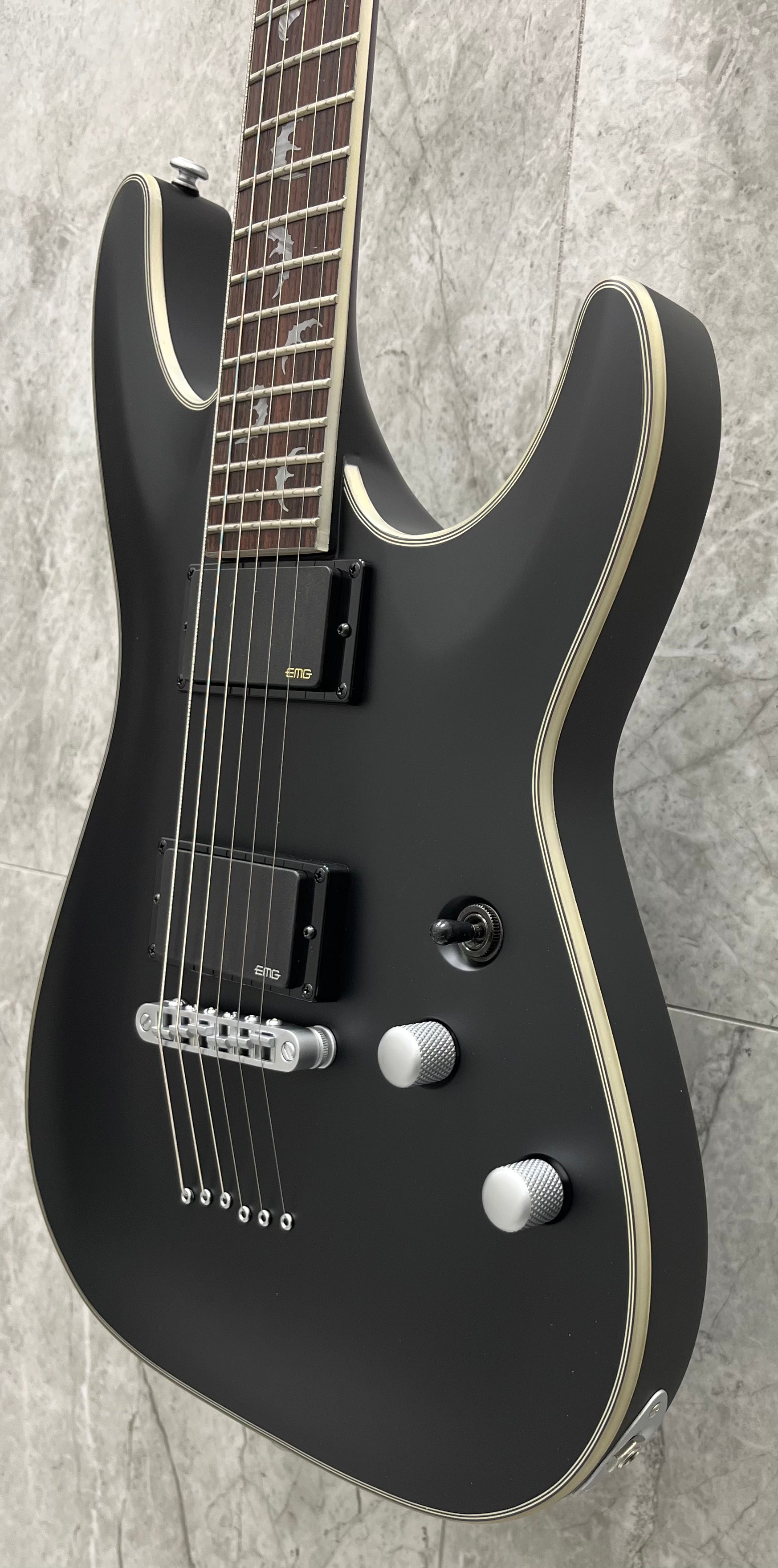 Schecter Damien Platinum DAMIEN-PLAT-6-SBK Satin Black Guitar with EMG 81, 85 Pickups 1181-SHC SERIAL NUMBER W23100154 - 6.4 LBS