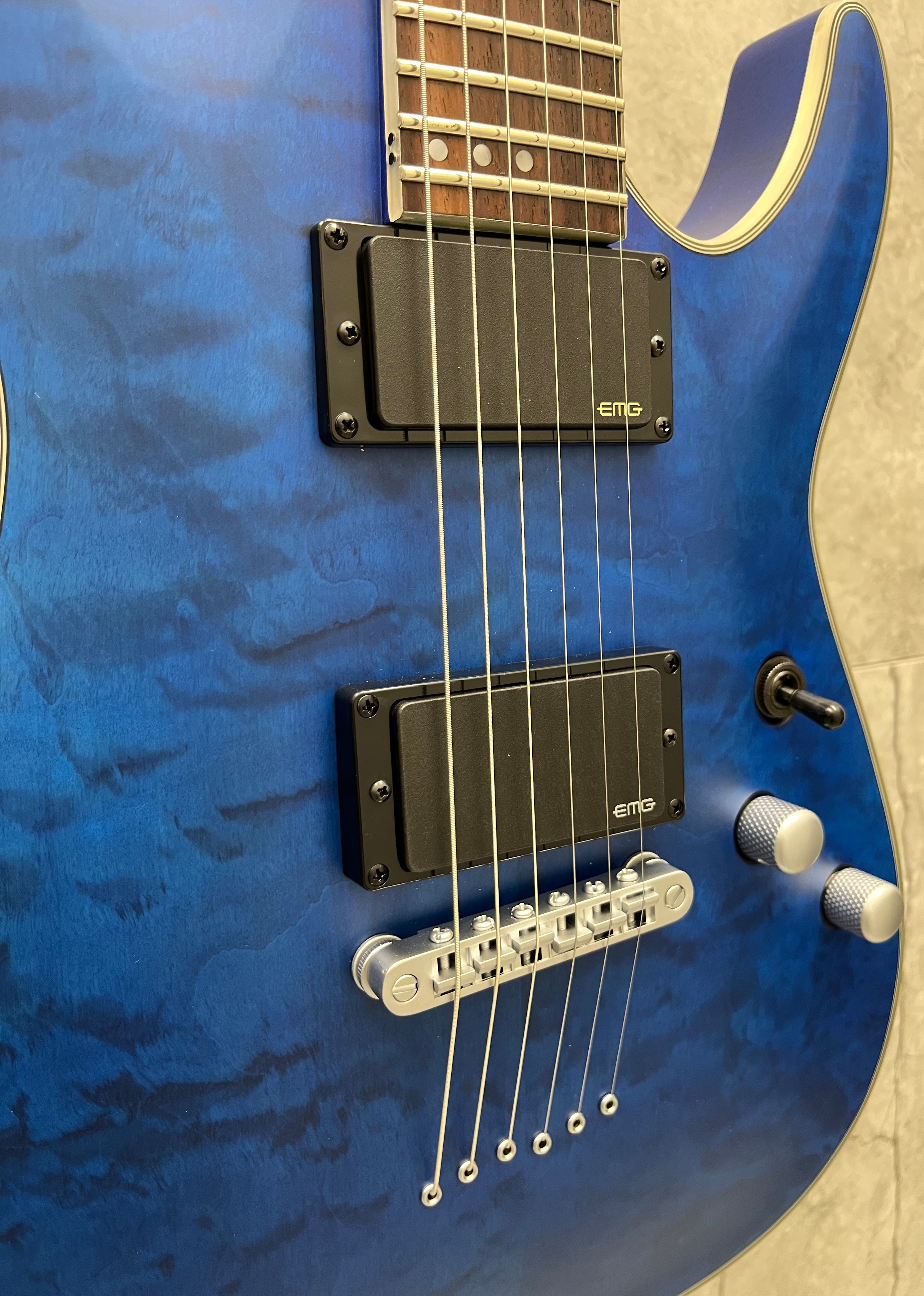 Schecter C-1 Platinum Electric Guitar W/ EMG PICKUPS See-Thru Midnight Blue 779-SHC SERIAL NUMBER W22120629 - 6.8 LBS