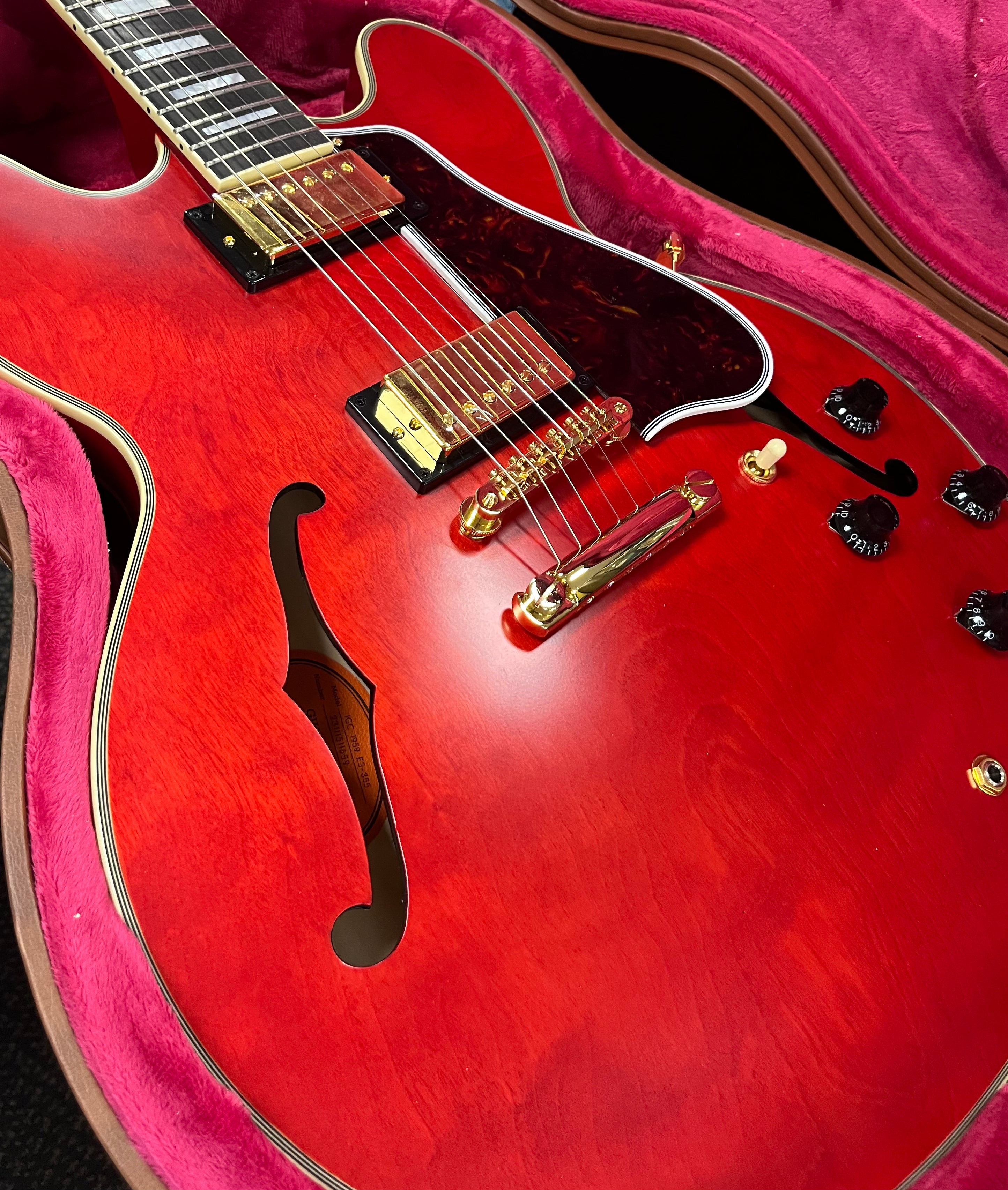 Epiphone ( GIBSON HEADSTOCK ) 1959 ES-355 w/Case - Cherry Red EC35559CHVGH SERIAL NUMBER 23111511659 - 8.2 LBS