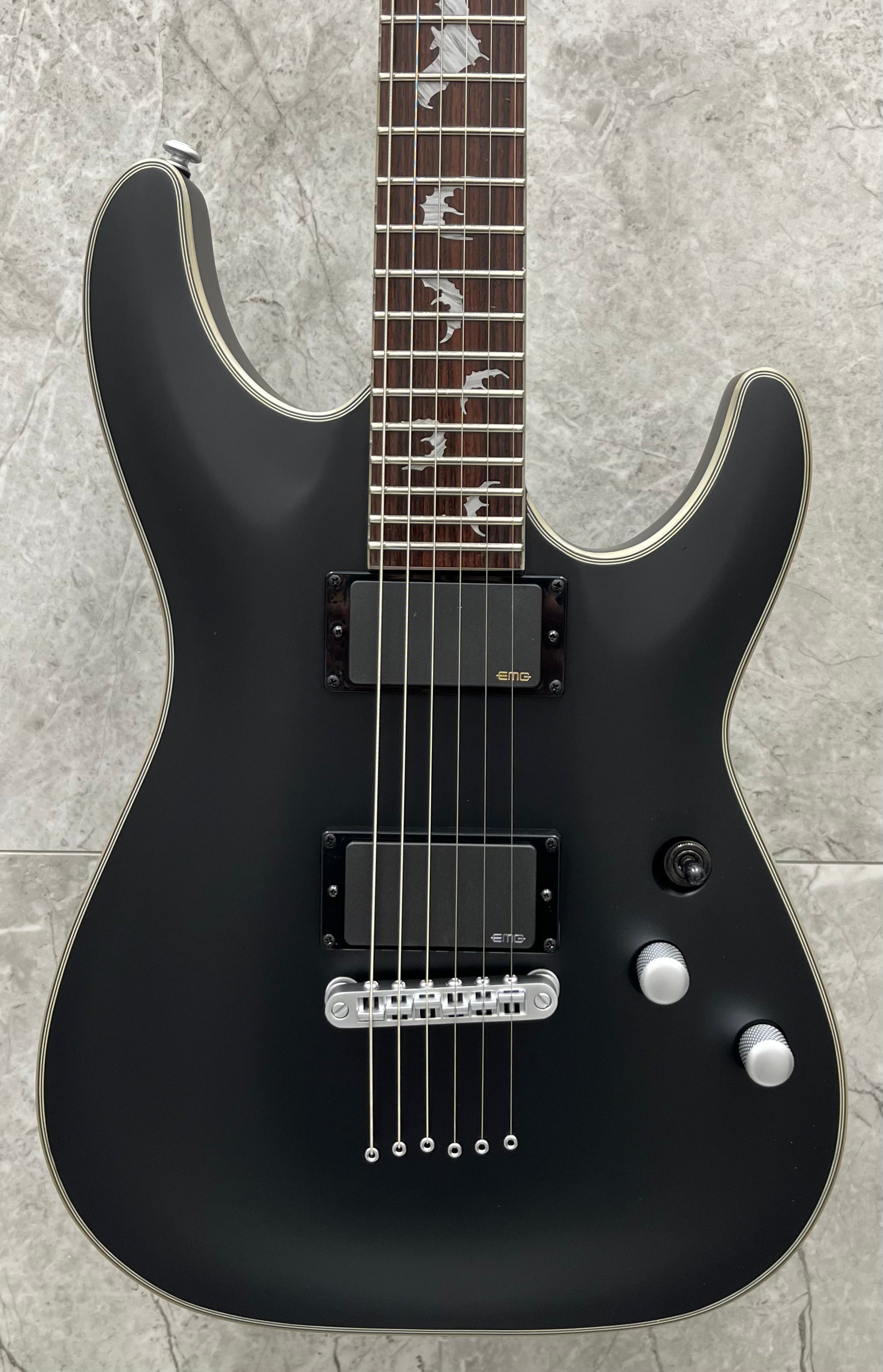 Schecter Damien Platinum DAMIEN-PLAT-6-SBK Satin Black Guitar with EMG 81, 85 Pickups 1181-SHC SERIAL NUMBER W23100154 - 6.4 LBS