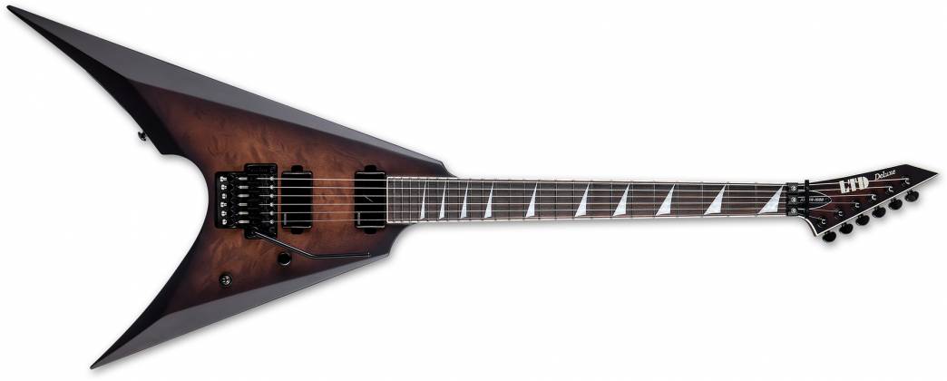 ESP LTD Arrow-1000 LTD Deluxe V Shape 6-String Electric Guitar, Dark Brown Sunburst Satin LARROW1000QMDBSBS