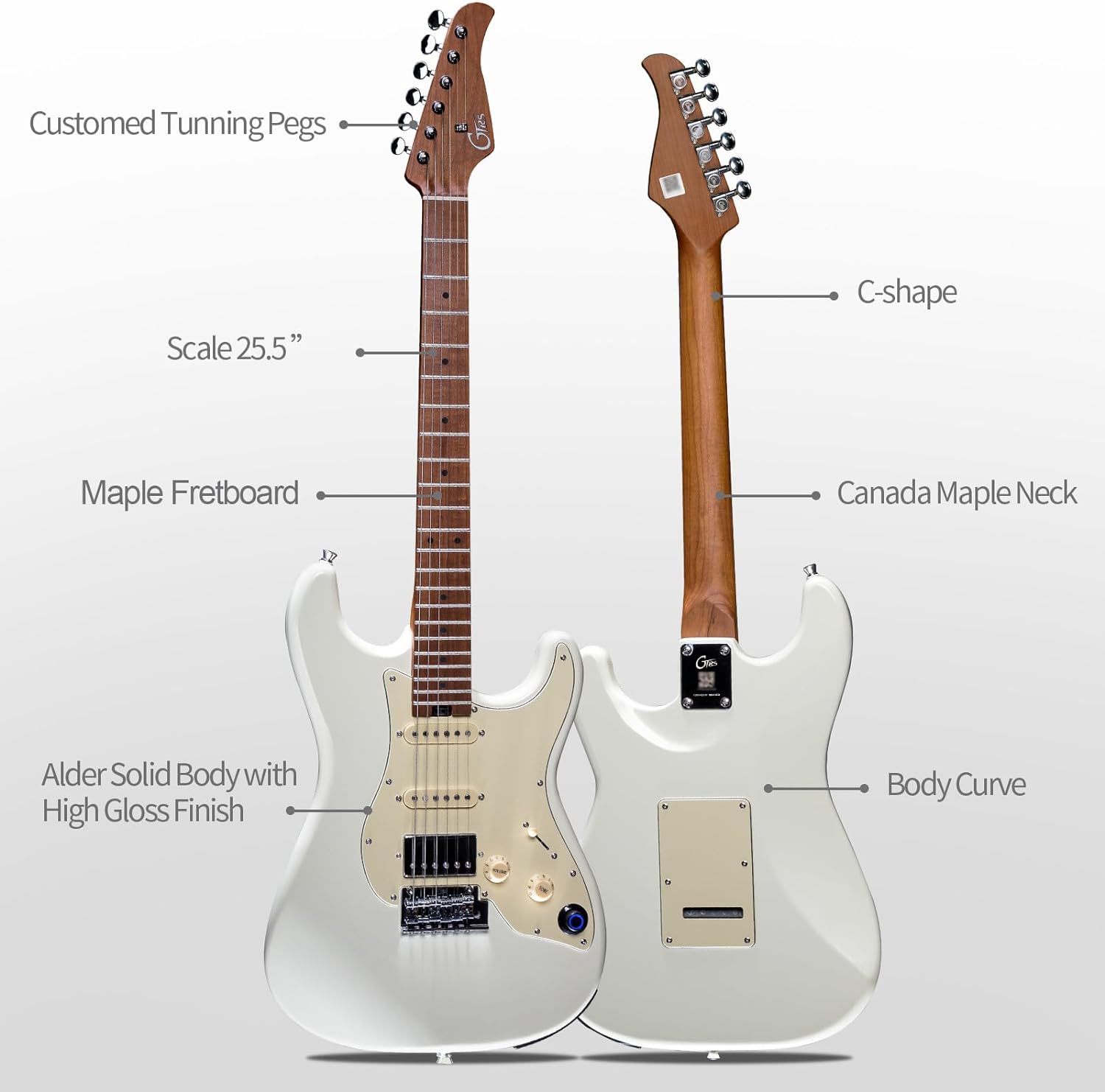 Mooer GTRS S801 Intelligent Electric Guitar, White S801-WHITE