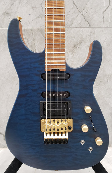 Jackson USA Custom Shop Signature Phil Collen PC1 Satin Stain Caramelized Flame Maple Fingerboard Satin Transparent Blue 2803152874