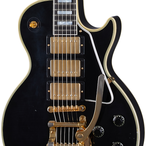 Gibson Custom Shop Murphy Lab 1957 Les Paul Custom 3-Pickup With Bigsby Vibrato Ebony Light Aged - Ebony LPB357LAEBBG